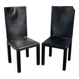 PAIR BLACK LEATHER ARCALLA CHAIRS FOR B&B ITALIA BY PAOLO PIVA - 1990'S