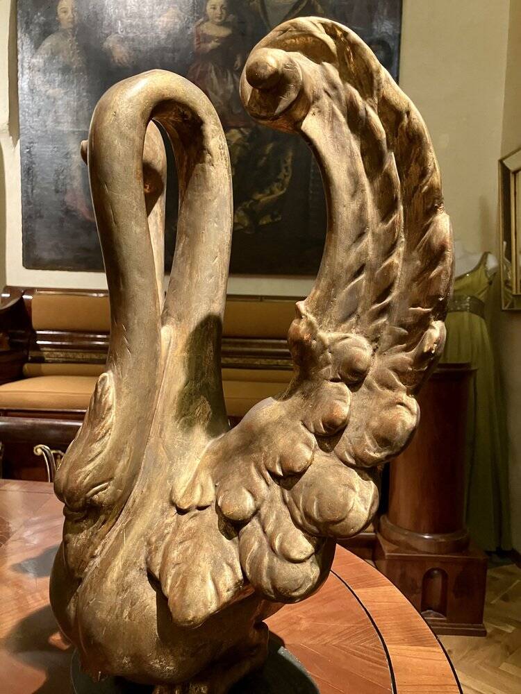 Ittalian Artist, Empire Period Decorative Swan Sculptures, 1800s, Giltwood, Set of 2