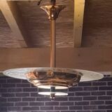 art deco suspension chandelier 1920 a 40 copper and glass very good condition 45xl49 not common