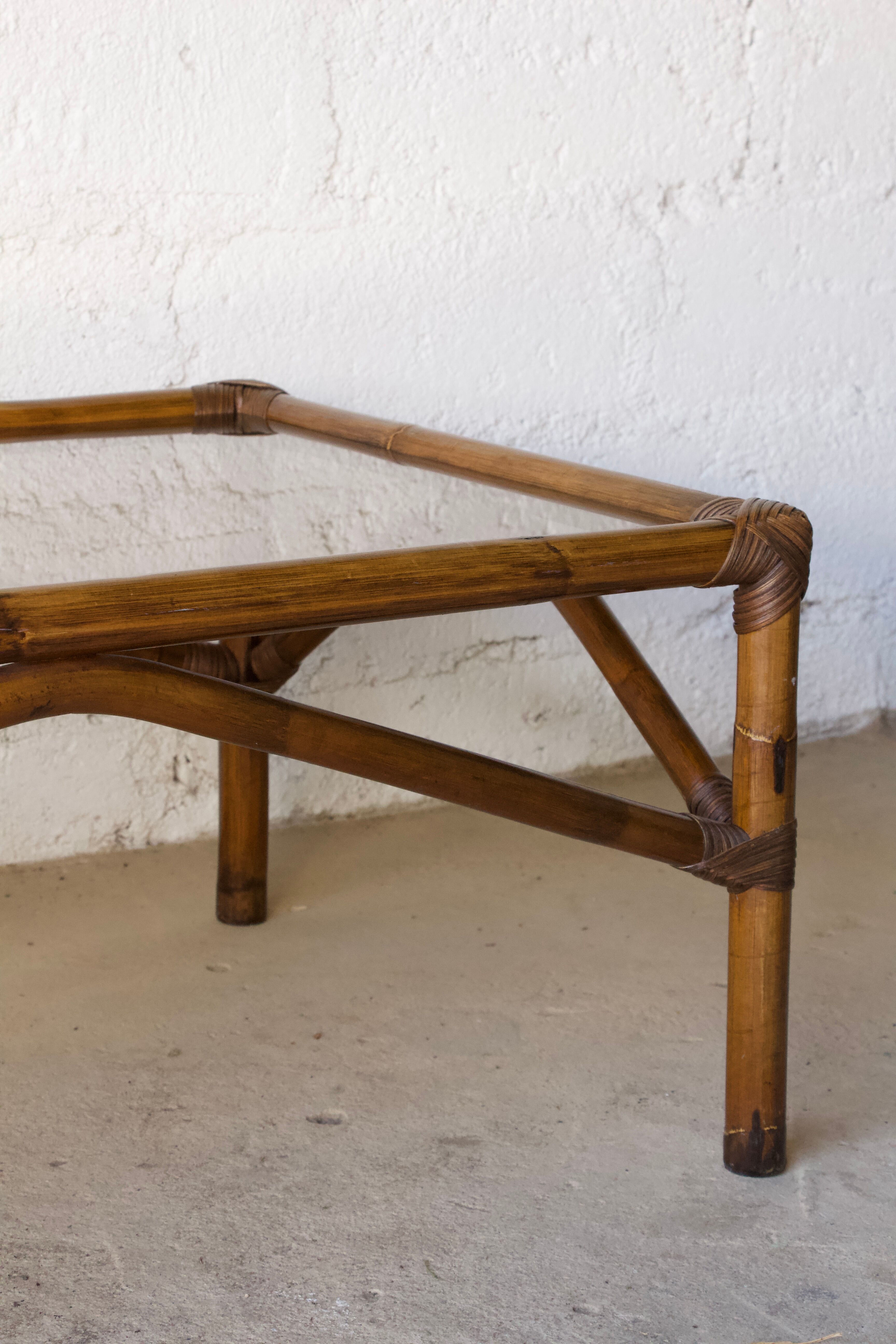 Rattan coffee table and vintage smoked glass top