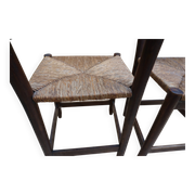 Pair of antique straw-seated farm chairs