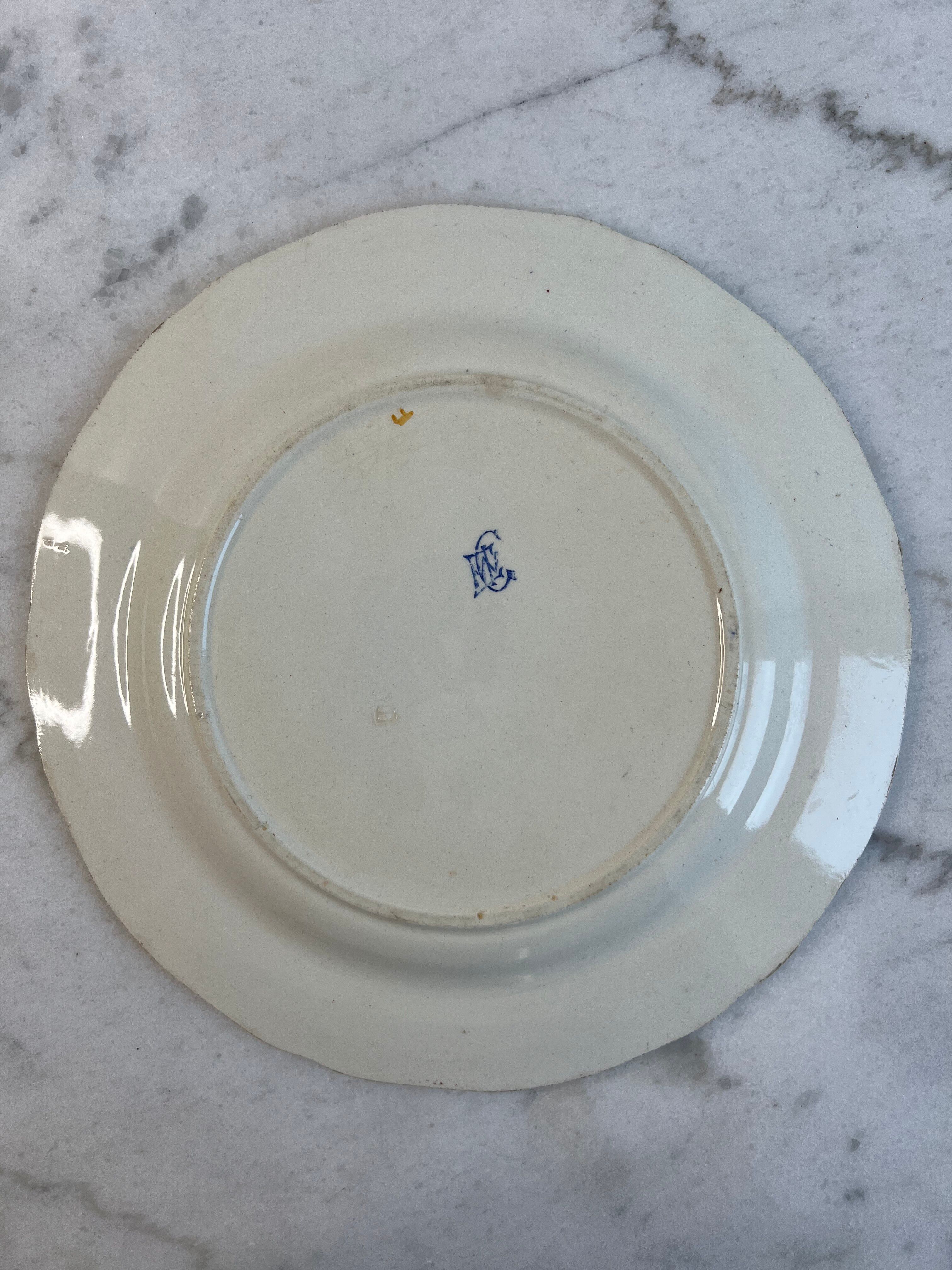 Antique plate in Gien earthenware — model “Rooster with Peonies”
