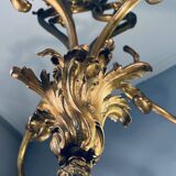 Jugendstil Golden Chandelier with Frosted Glass Shades