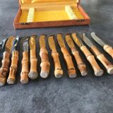 Set of 12 vintage knives bamboo handle cutlery b.j.b in their case