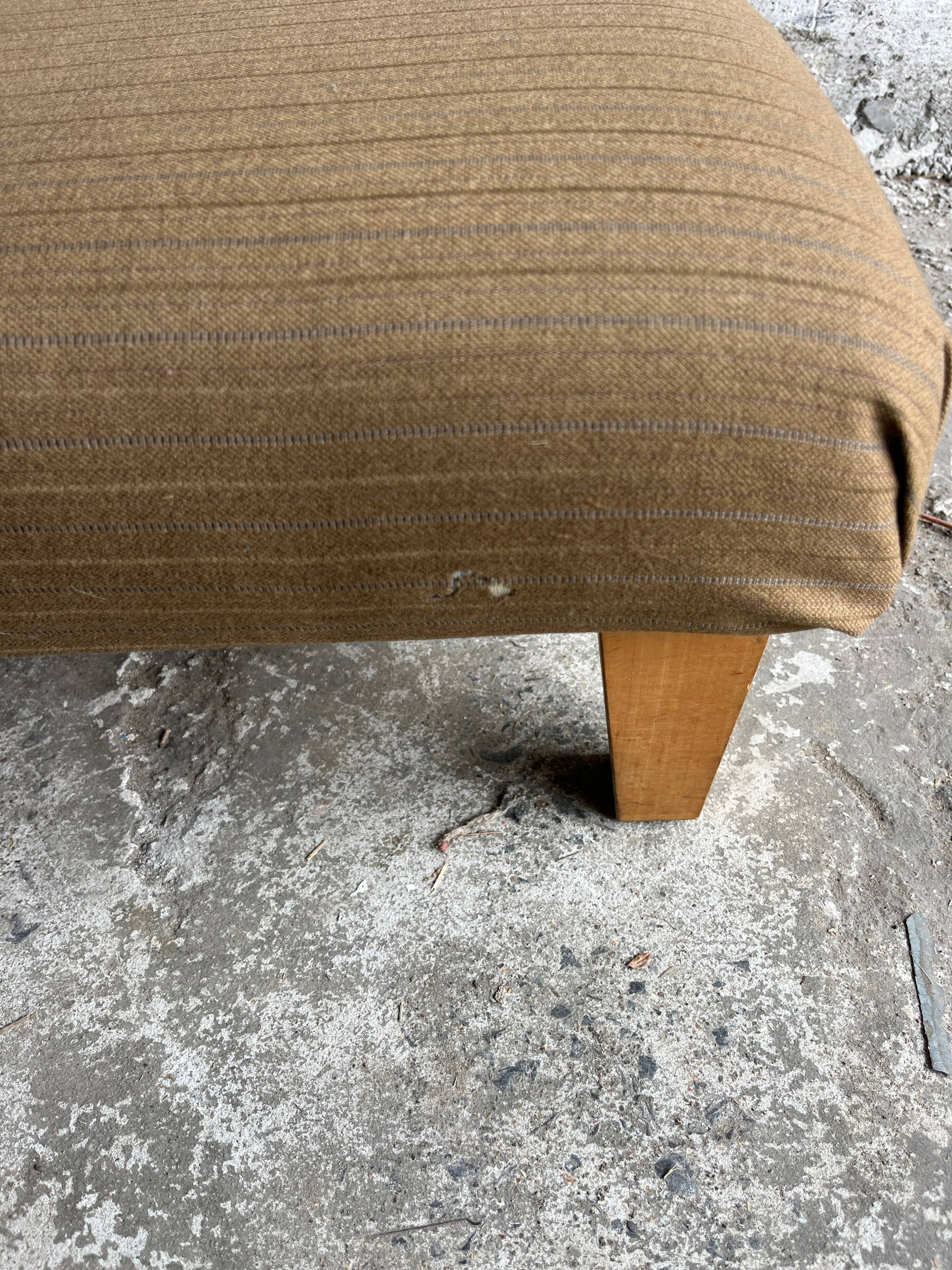 Pair of upholstered lounge chairs with ottoman, 1970s