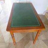 Minister's desk style L. Philippe – 2 drawers – cherry wood – faux leather desk mat