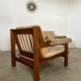 Pair of lounge chairs in wood and designer fabric from the 60s vintage Scandinavian look