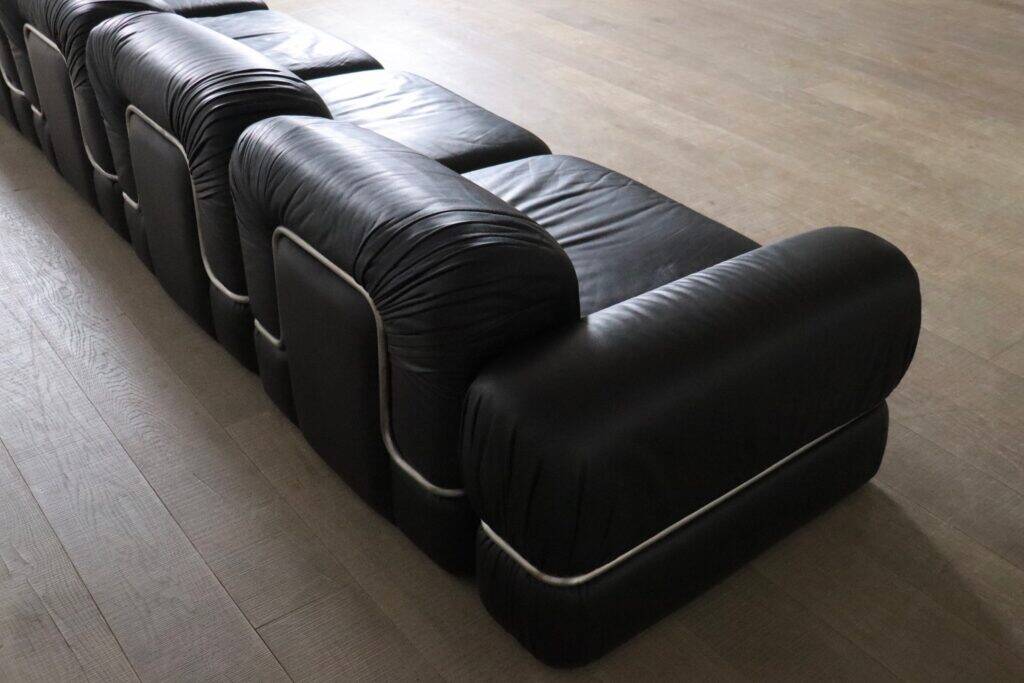 Modular sofa in black leather by Rodolfo Bonetto for Tecnosalotto, 1960s