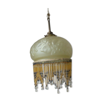 Chandelier in opaque glass yellow grapevine in plastic art nouveau