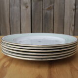 6 assiettes anciennes plates fleuries rebord mint