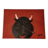 Contemporary painting – Stylized bull – Signed KPMY