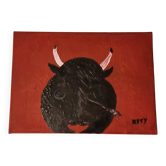 Contemporary painting – Stylized bull – Signed KPMY