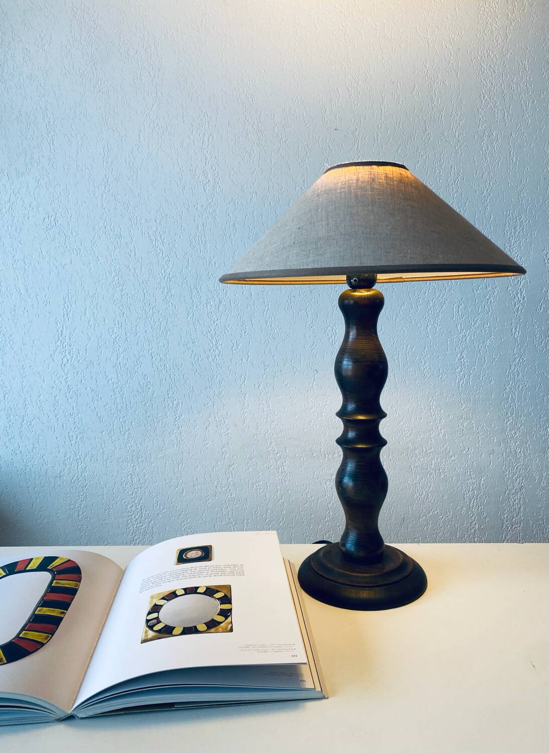 Turned wooden chalet lamp