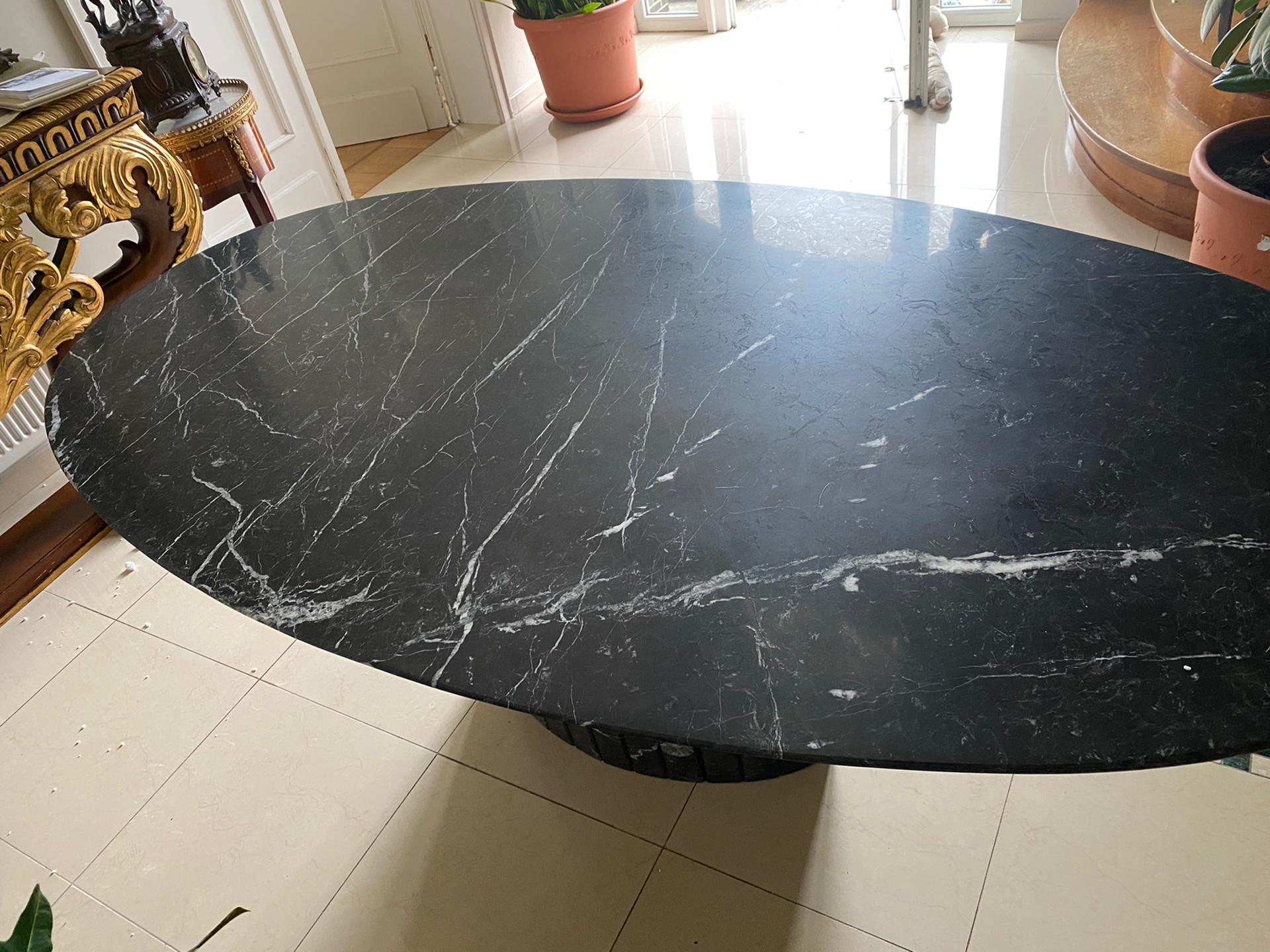 Table à manger en marbre nero marquina 1970 vintage italie