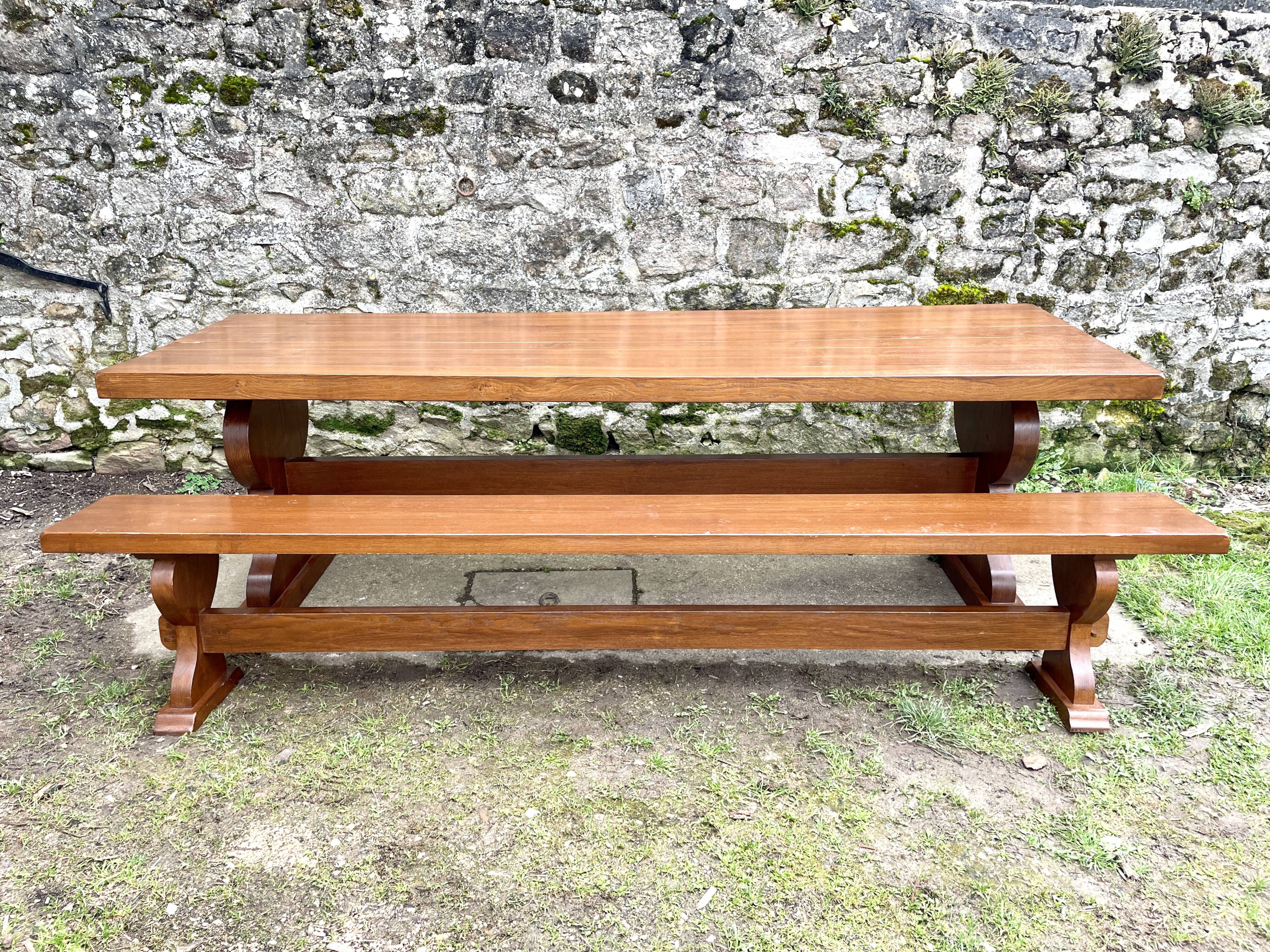 Monastery table and its two solid oak benches from 1950.