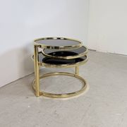 Table basse à cascade pivotante Hollywood Regency vintage avec verre noir