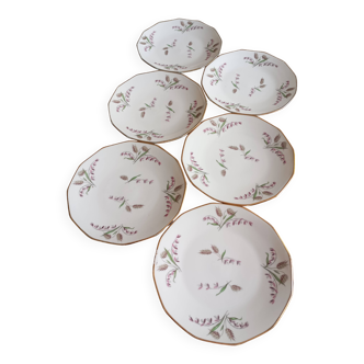 6 Limosa hard porcelain dessert plates (Limoges)