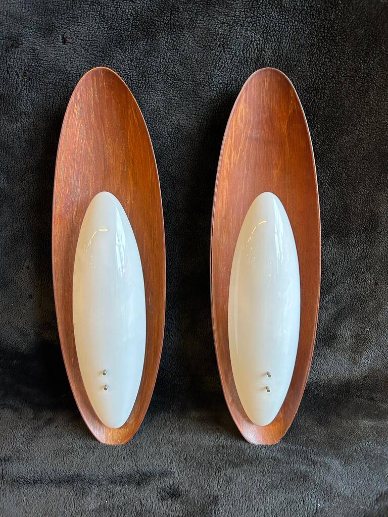 Pair Of Goffredo Reggiani Sconces Original Edition Italy 1960 - Teak And Perspex