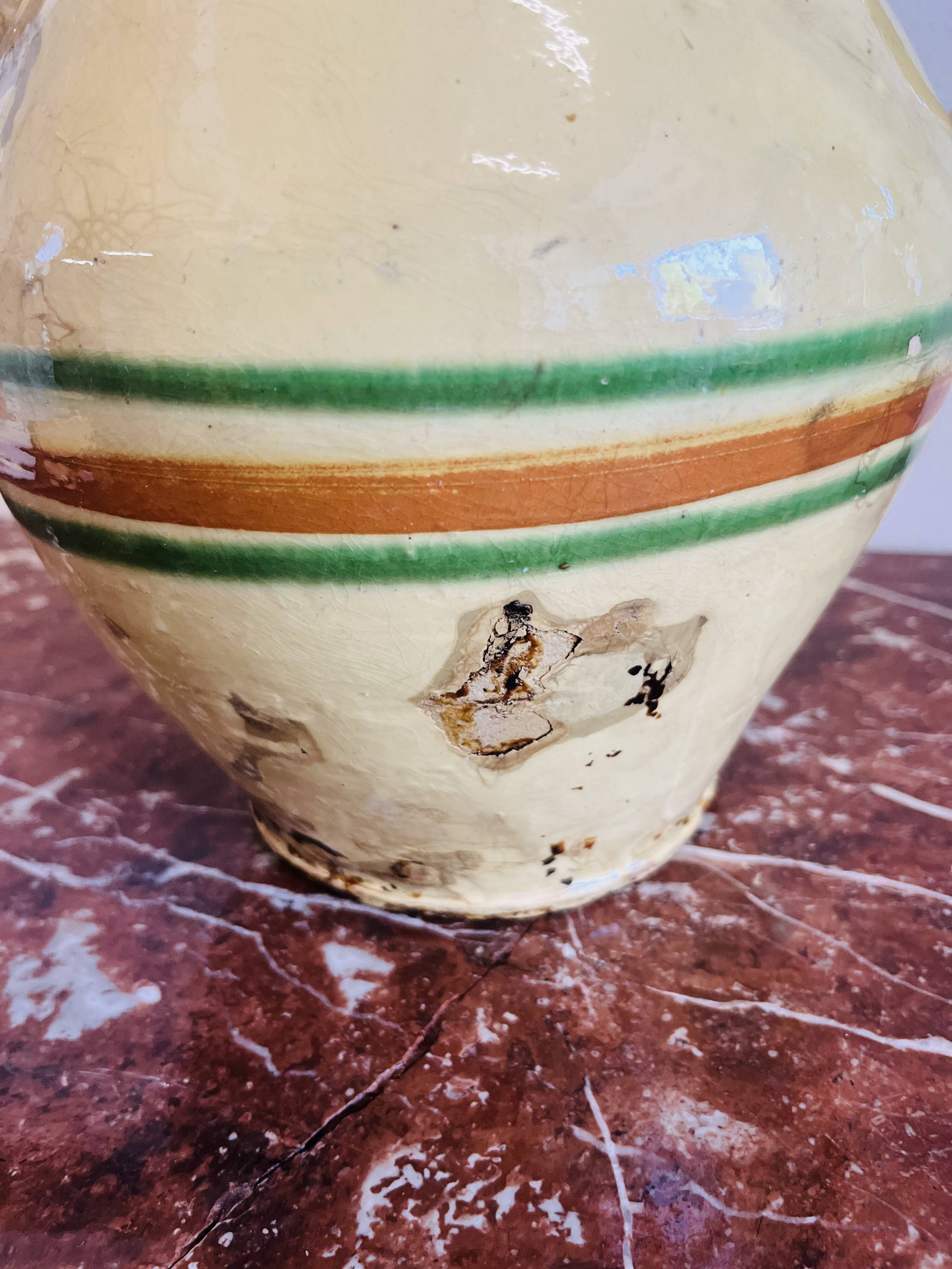 Old Savoyard pottery, decorated with orange and green edging