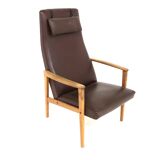 Fauteuil scandinave en skaï Suède 1960