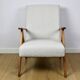Vintage armchair B-310 VAR white structural boucle 1970s - natural wood in beech colour