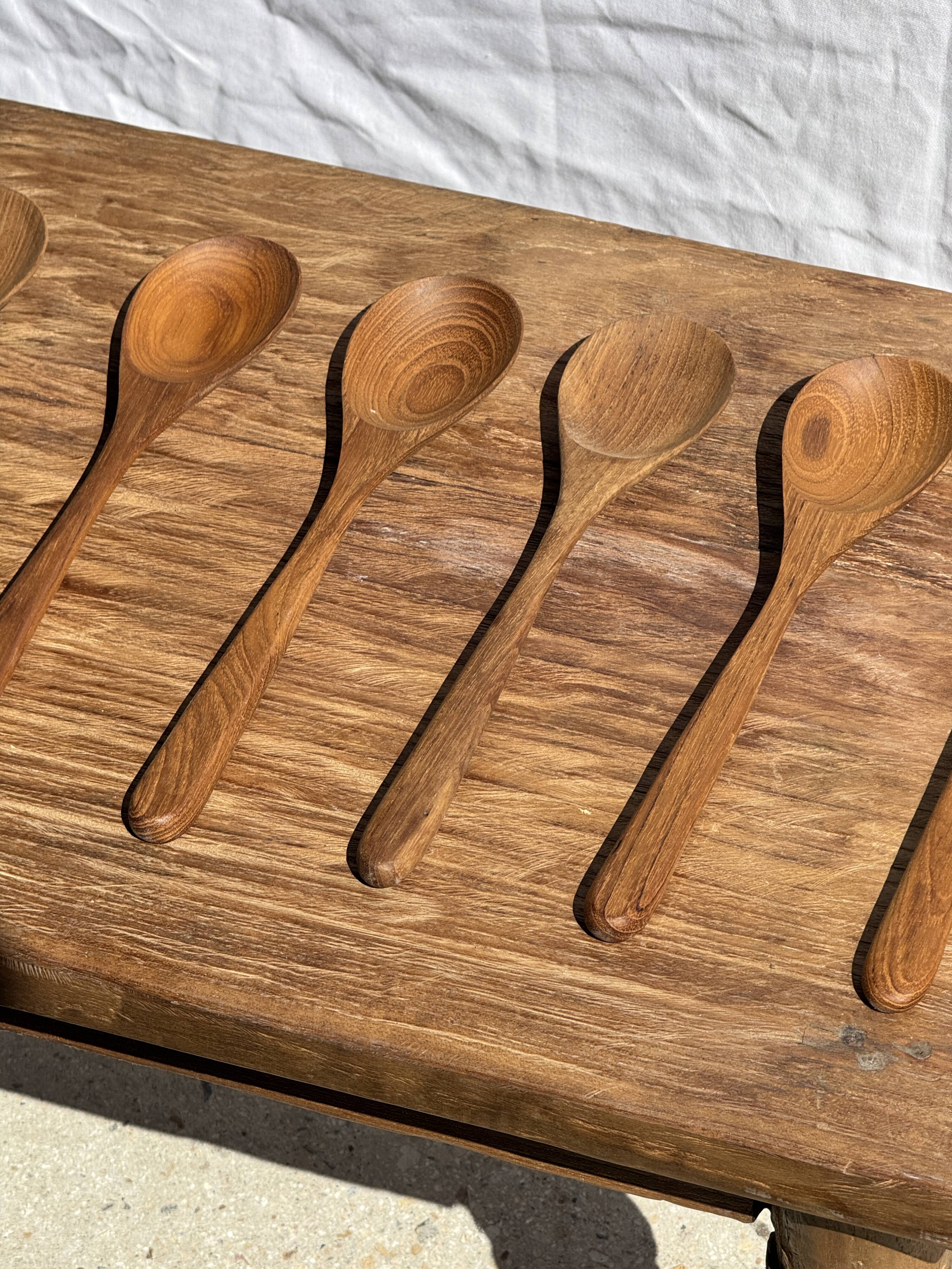 Salad server or large teak spoon in elongated oval shape L28 D6x8