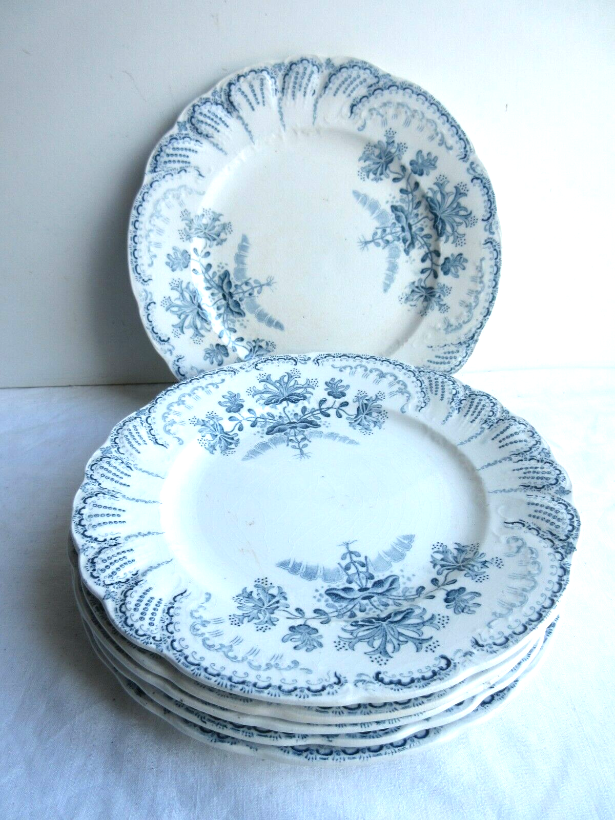 6 dessert plates terre de fer saint amand, regency model, in blue