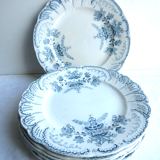 6 dessert plates terre de fer saint amand, regency model, in blue