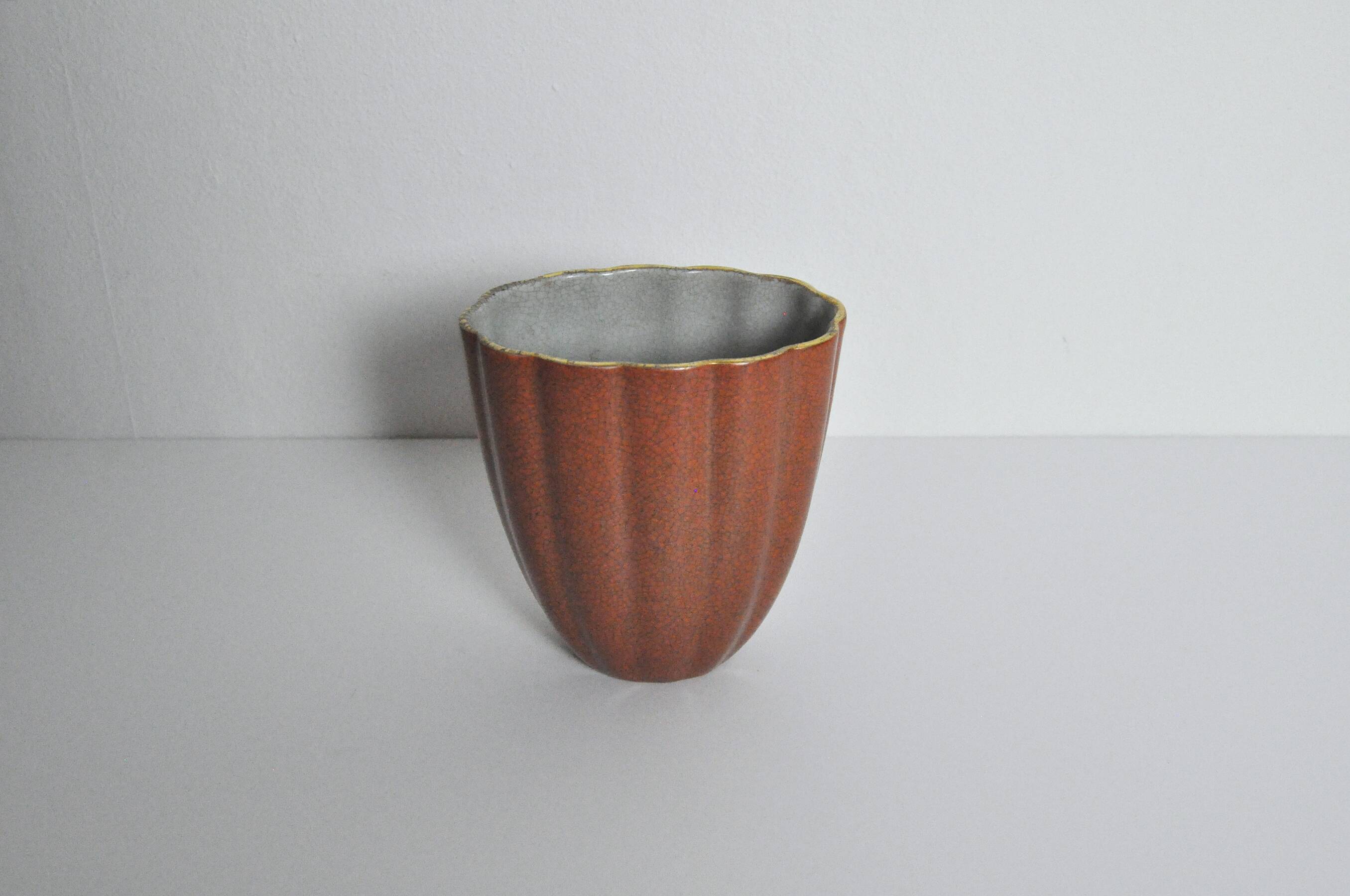 Crackle glaze porcelain vase, gold and orange-brown on grey, Denmark 1930s