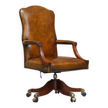 Restored vintage executive chair, leather, oak frame.