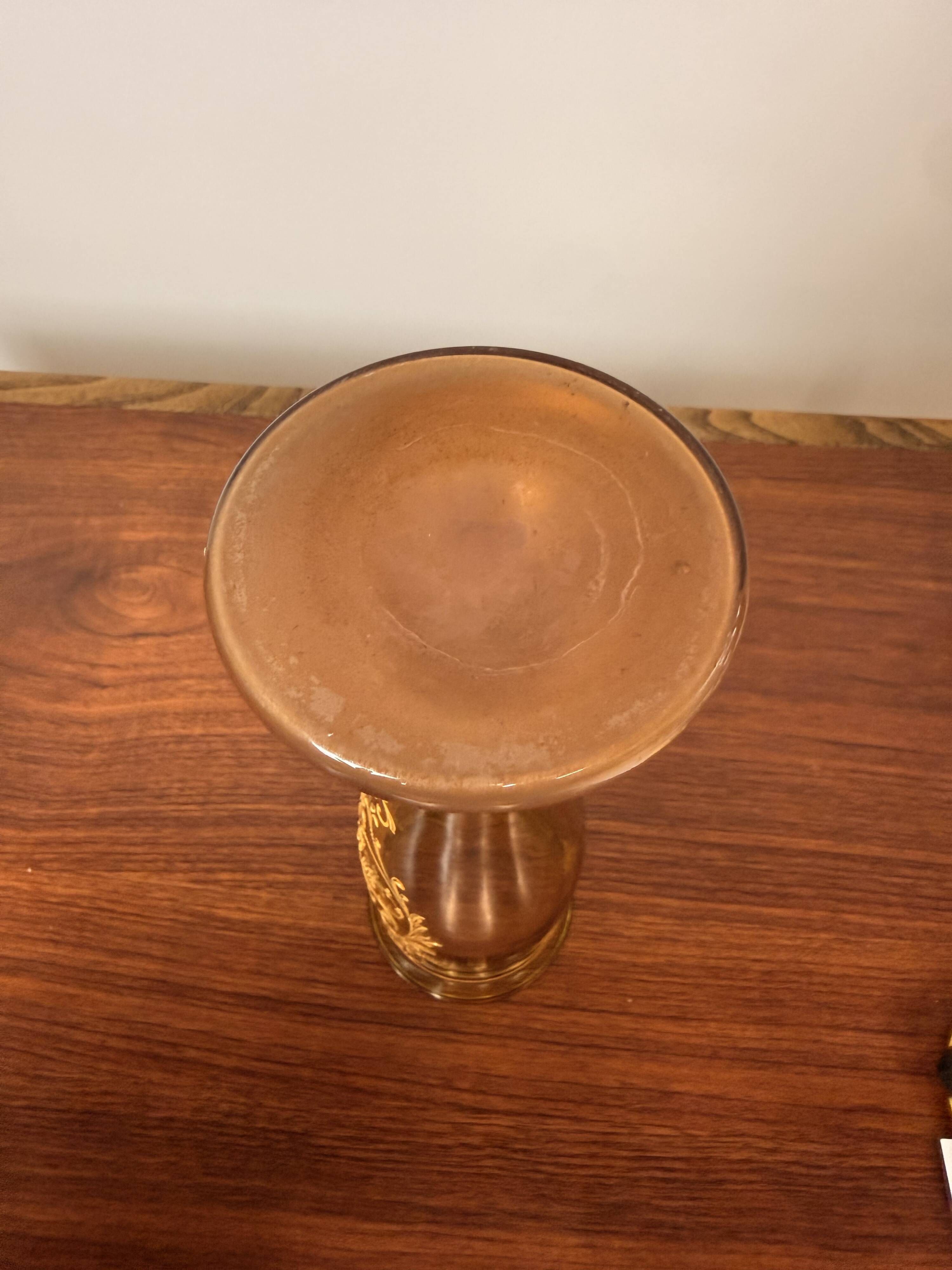 Antique legras vase in yellow glass with golden floral decoration – art nouveau