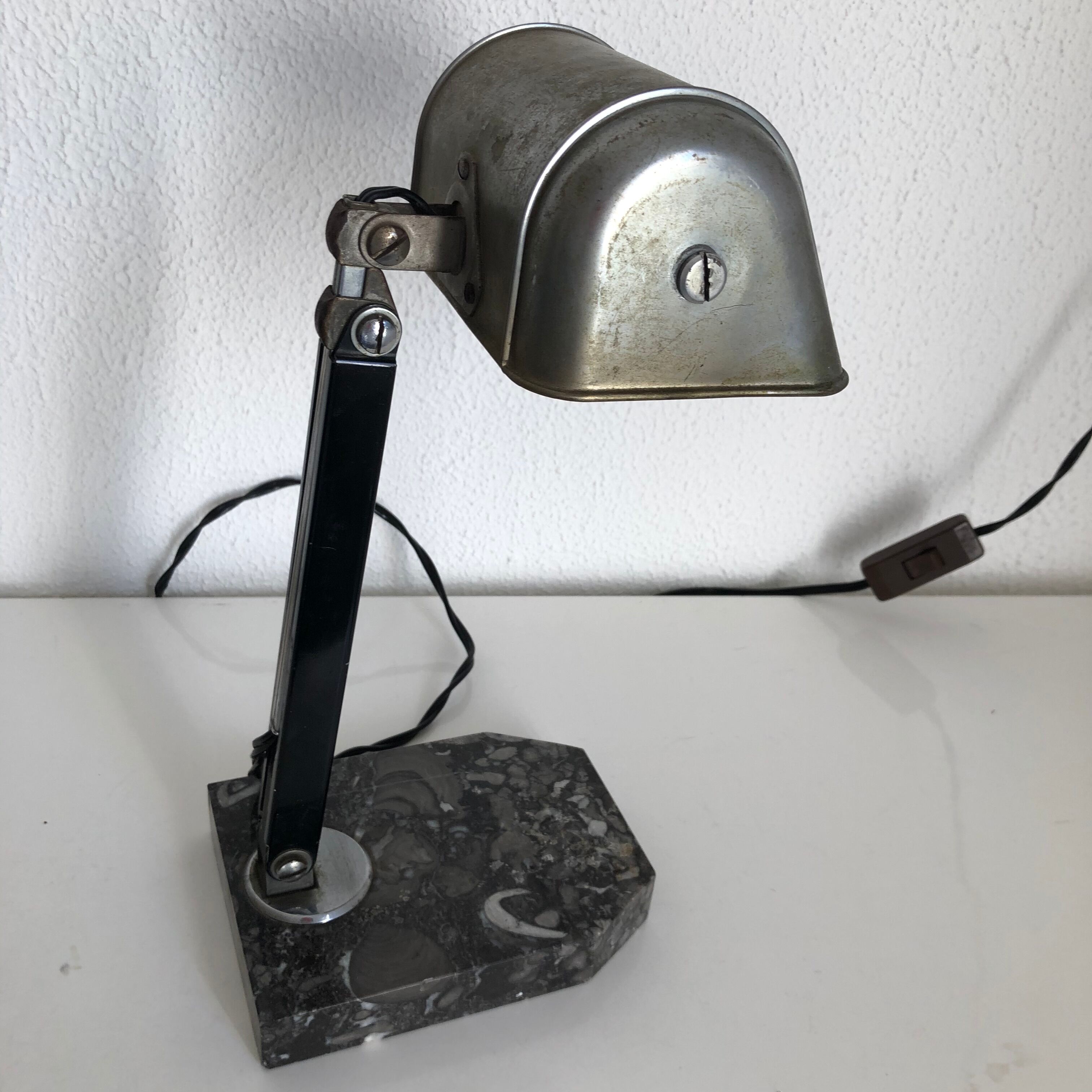 French craft lamp vintage black marble 1930 42 cm