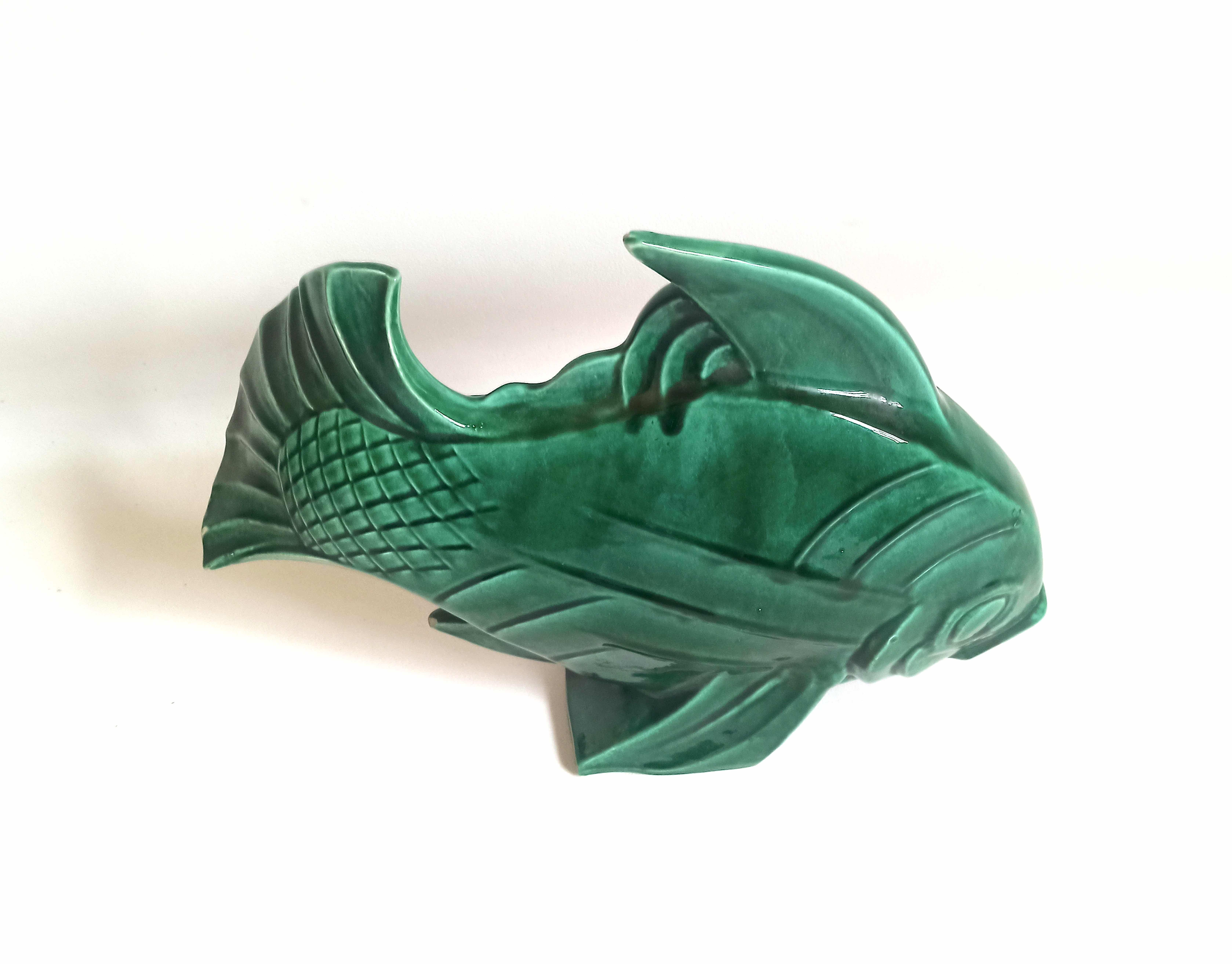 Green ceramic fish lejan art deco width 40 cm