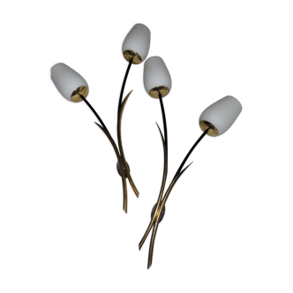 Pair of vintage wall lamps Lunel reeds 1960