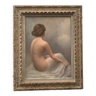 Huile sur toile " jeune femme dénudée "encadrement patiné XX siècle