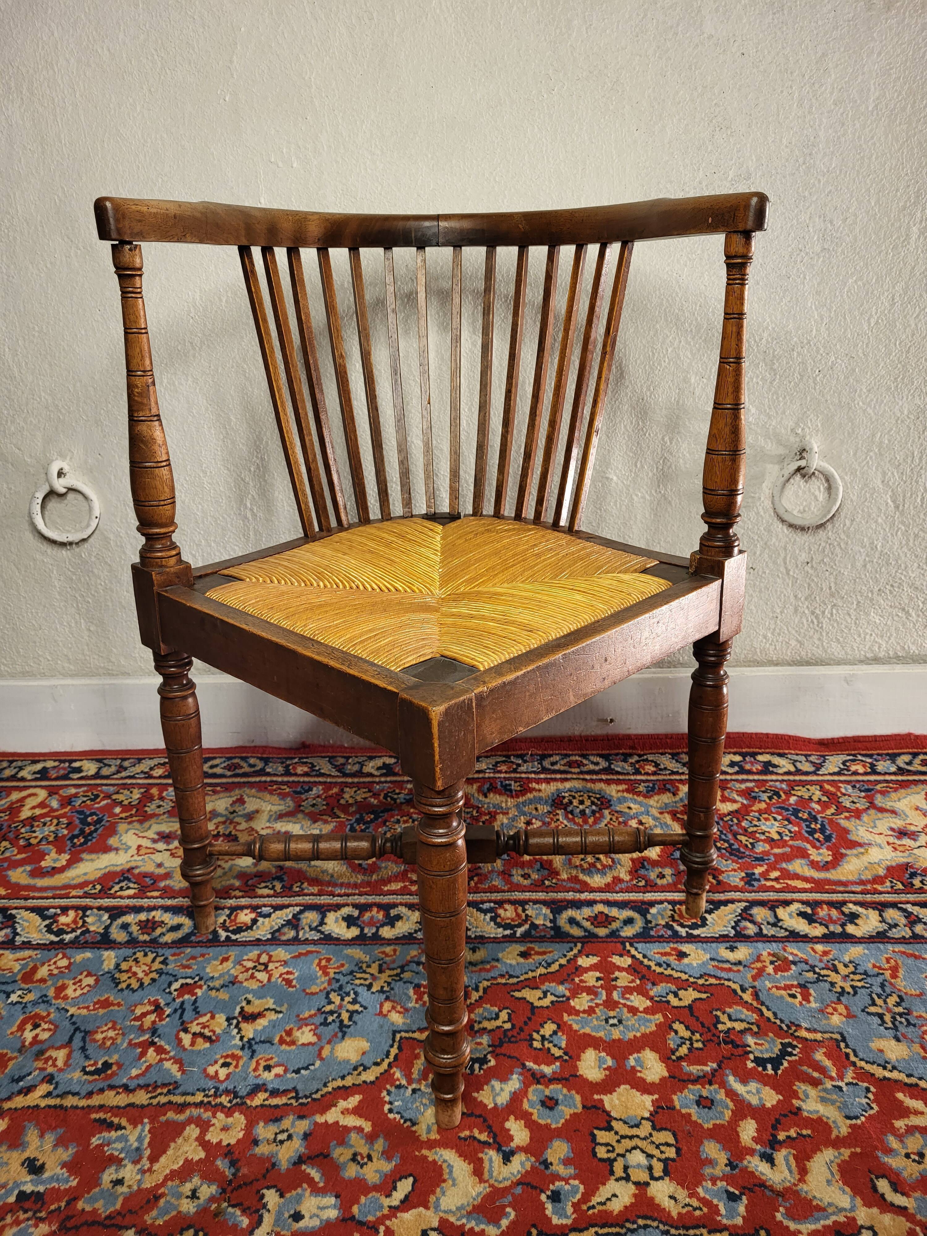 Corner chair wood & straw english xixth