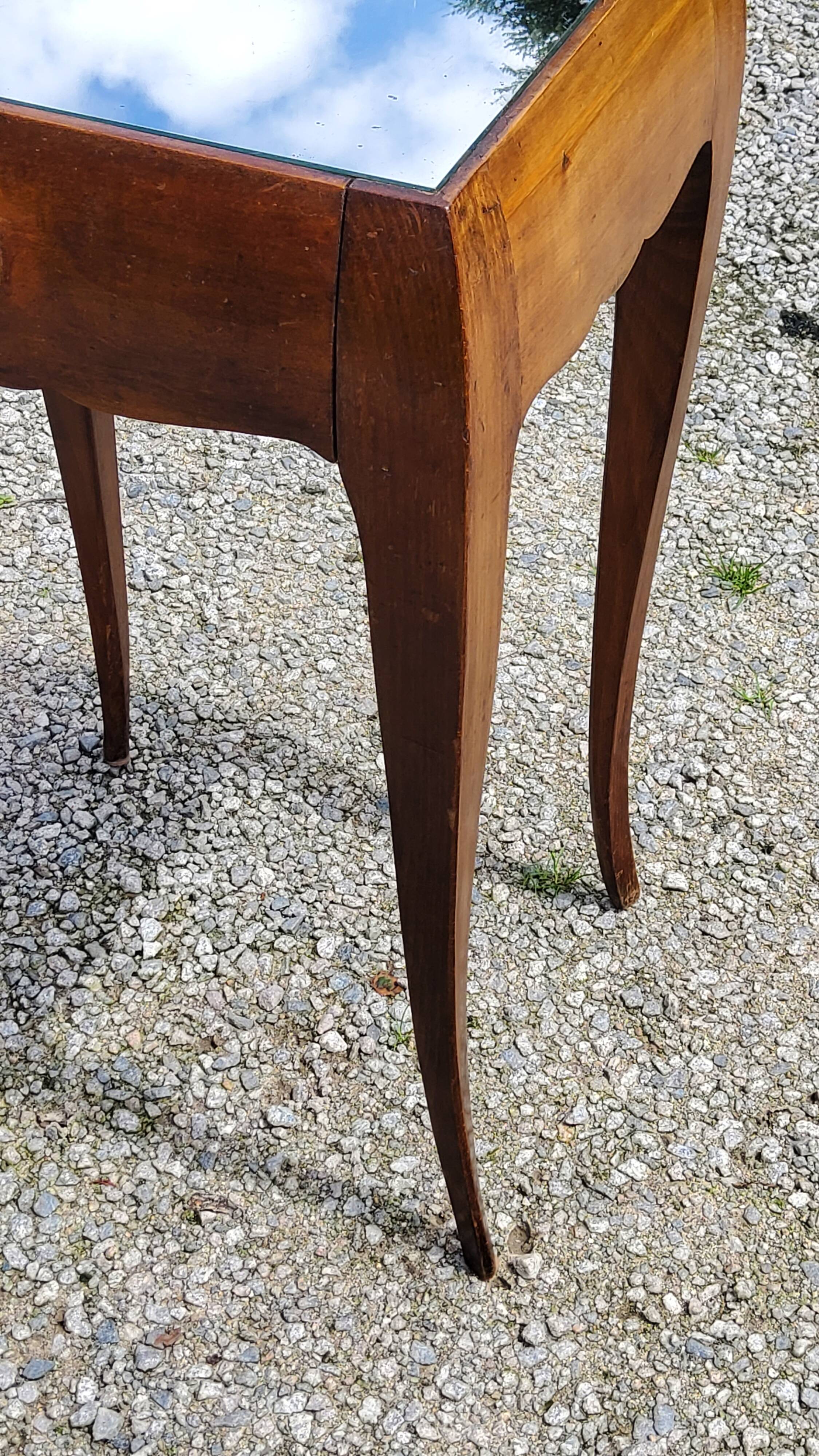 Vintage side table from the 30s/50s in beech and mirror top