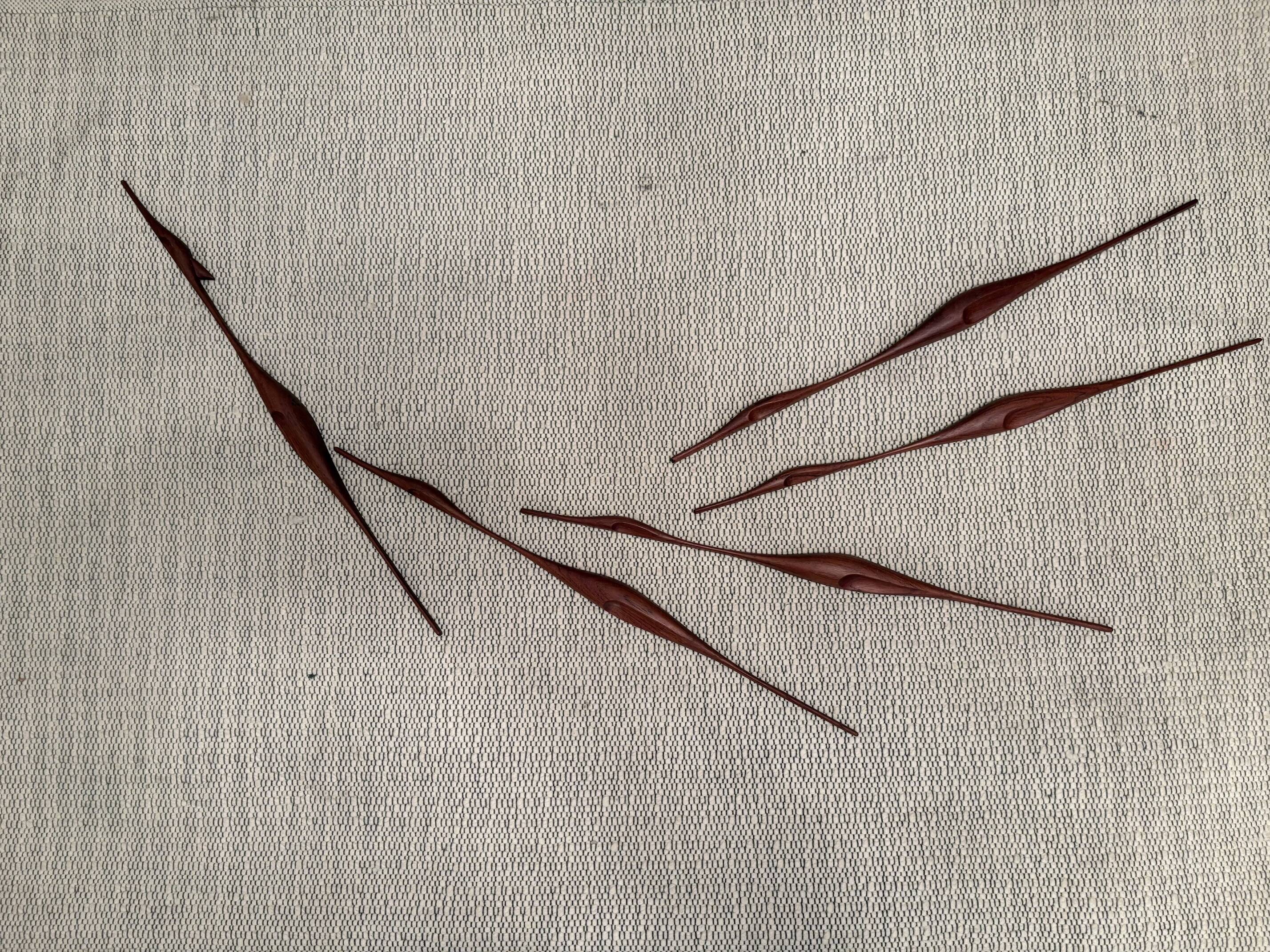 Set of five teak bird wall art, Denmark, 1960s