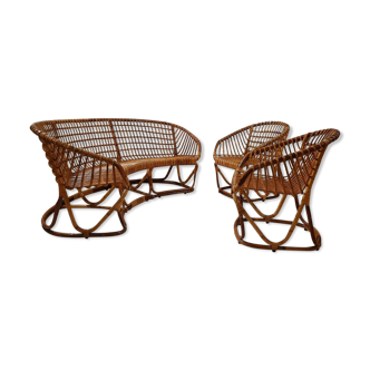 Salon canapé et fauteuils bambou