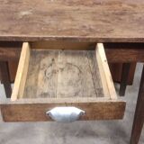 Small rustic children's table in old oak wood with drawer and shell handle