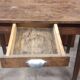 Small rustic children's table in old oak wood with drawer and shell handle