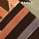 3x10 Orange  Brown Geometric Kilim Runner Rug, Handmade Wool Rug, 108x297Cm