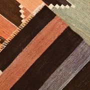 3x10 Orange  Brown Geometric Kilim Runner Rug, Handmade Wool Rug, 108x297Cm