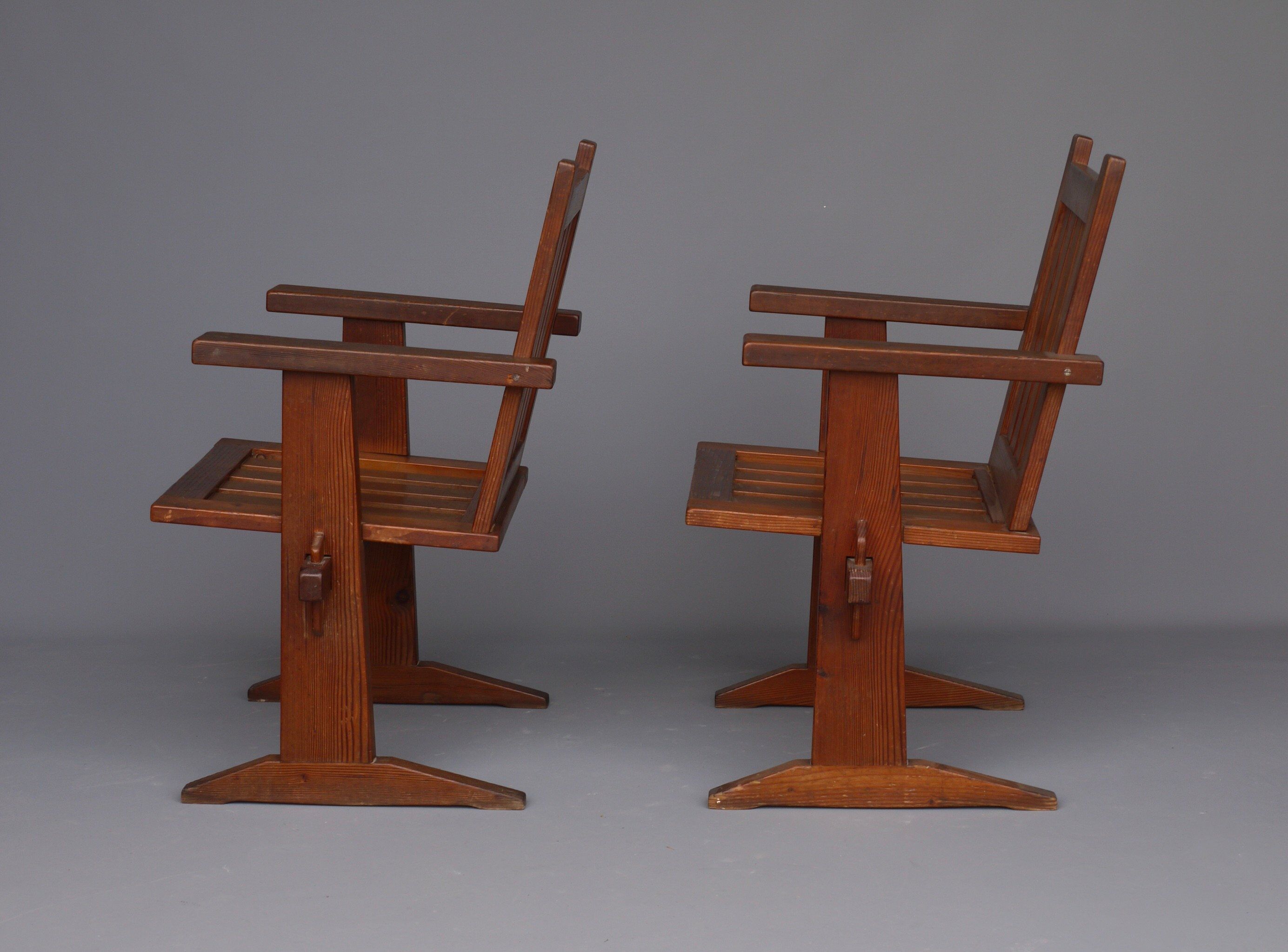 Set of four pine Scandinavian armchairs 1930