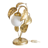 Lampe métal doré feuillage et globe opaline verre vintage années 80