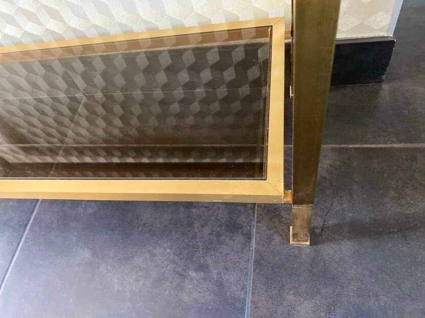 Console smoked glass and brass Italian design year 70 in the taste of nanda vigo