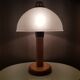 Vintage wooden table lamp with 1980 glass lampshade