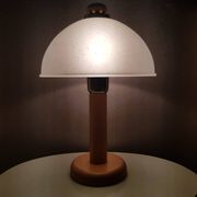 Vintage wooden table lamp with 1980 glass lampshade