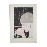 Georges Lepape: Art Deco, young woman with a rose, original signed engraving