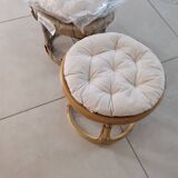 Pair of rattan and bamboo poufs